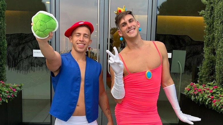 Cody Rigsby and Andrés Alfaro in Mario-themed costumes