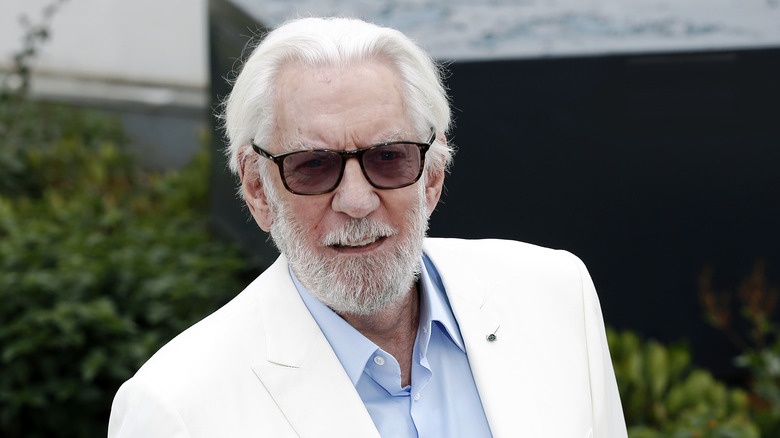 Donald Sutherland posing outdoors