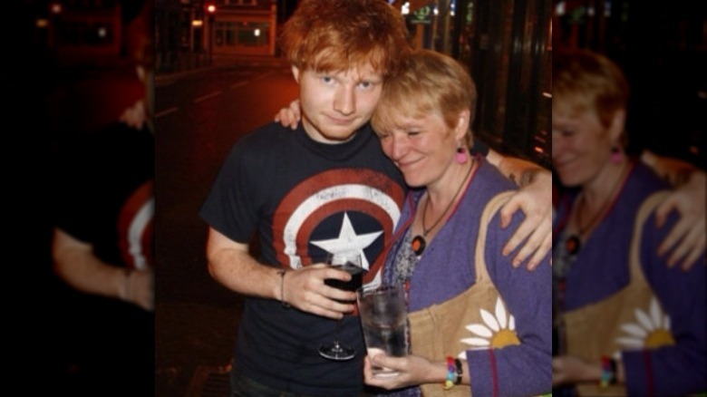 Ed Sheeran hugging his mom Imogen Sheeran