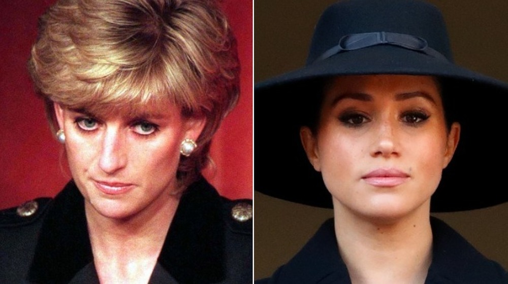 Princess Diana and Meghan Markle split image