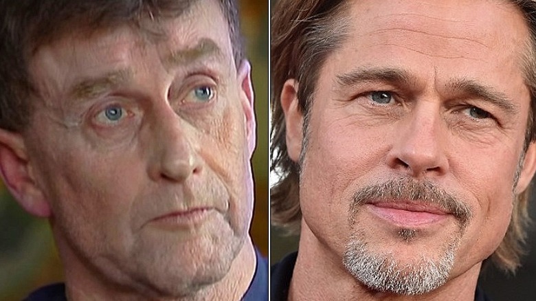 Michael Peterson looking sad Brad Pitt smiling goatee