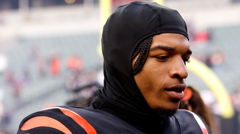Ja'Marr Chase wearing a hood