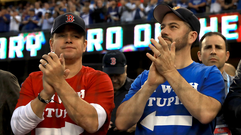 Matt Damon and Jimmy Kimmel clapping