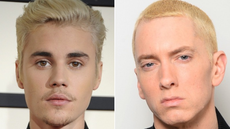 Justin Bieber Eminem split image