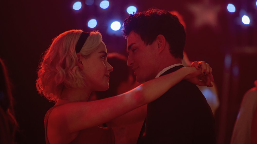 Kiernan Shipka and Gavin Leatherwood in Sabrina