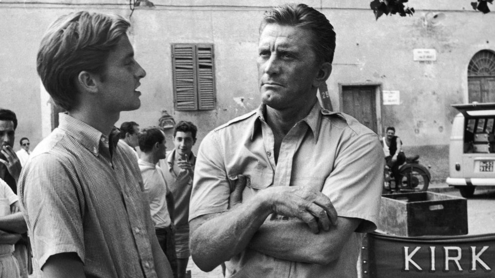 Michael Douglas and Kirk Douglas on set