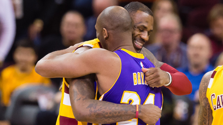 LeBron James and Kobe Bryant hugging