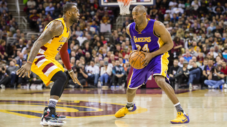LeBron James and Kobe Bryant in a game