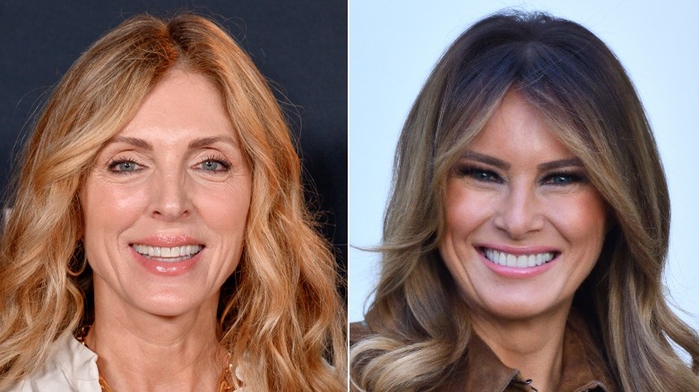 A split image of Marla Maples and Melania Trump smiling