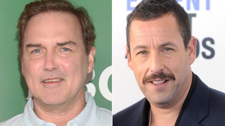 Norm Macdonald posing and Adam Sandler smiling 
