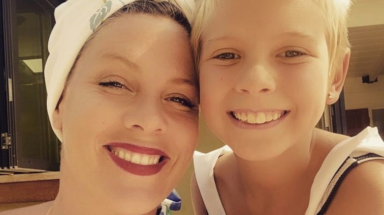 Pink posing with daughter