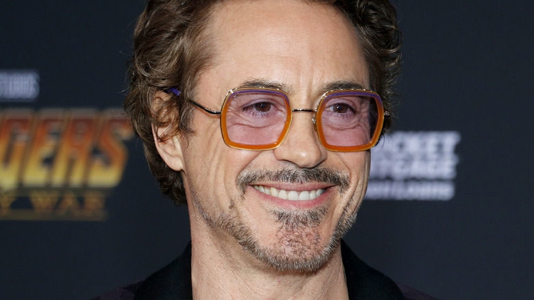 Smiling Robert Downey, Jr at the premiere of Disney and Marvel's 'Avengers: Infinity War' in 2018.