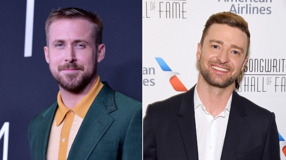 Split image of Ryan Gosling and Justin Timberlake