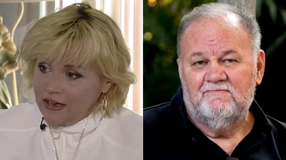 Samantha Markle talking, Thomas Markle staring