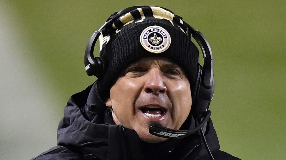 Sean Payton shouting on the sidelines 