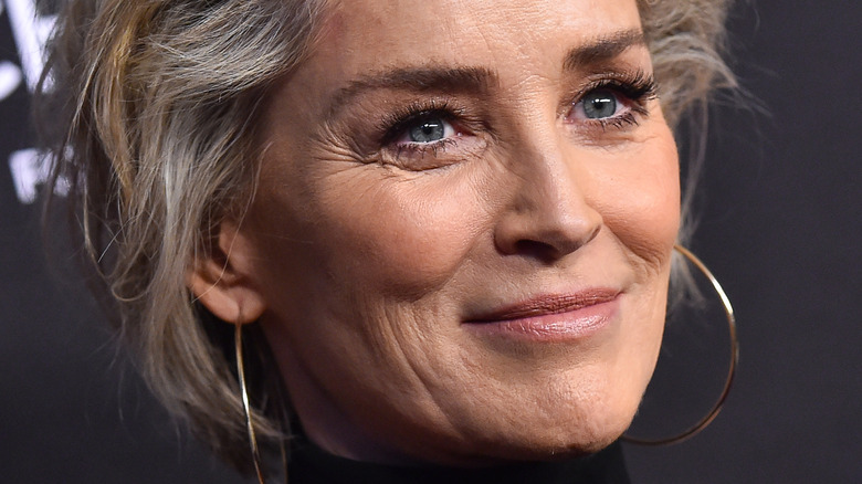 Sharon Stone poses in a hoop earrings