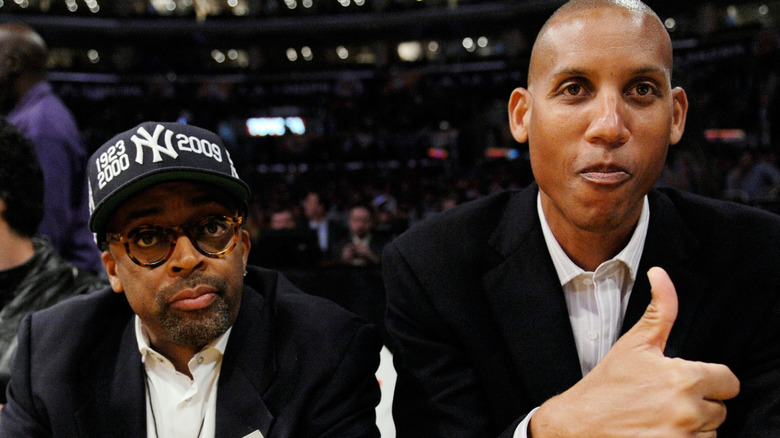 Spike Lee and Reggie Miller at a Lakers, Knicks game