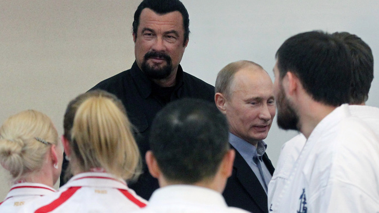Steven Seagal and Vladimir Putin with martial arts students