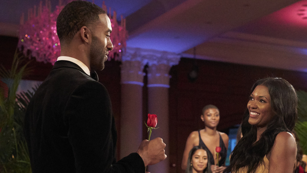 Matt James and Lauren Maddox smiling on 'The Bachelor'