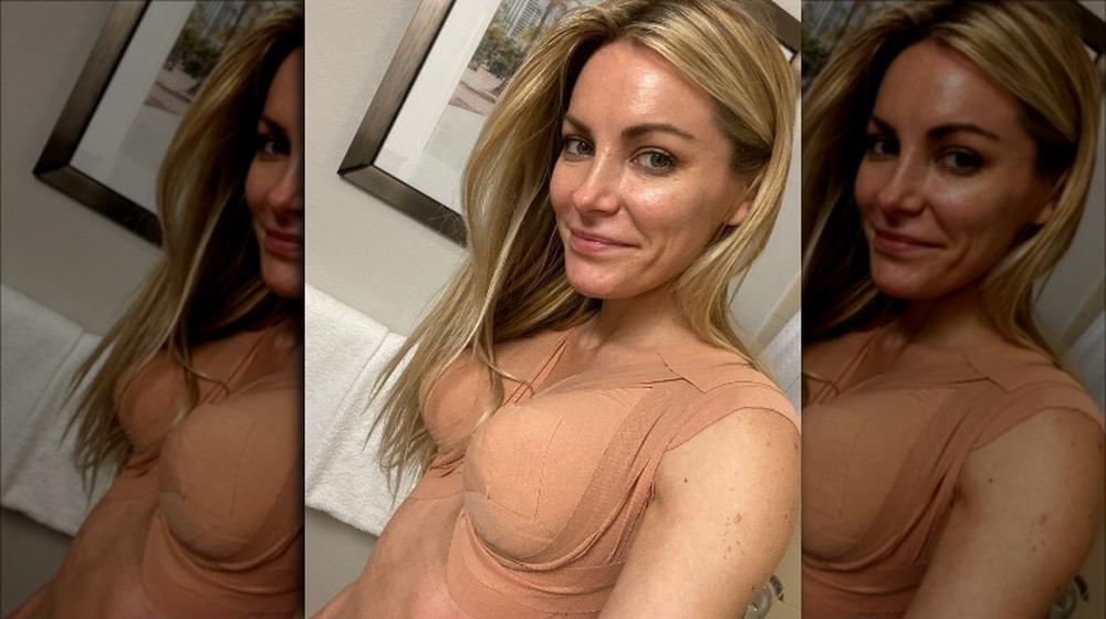Crystal Hefner with surgical tape 