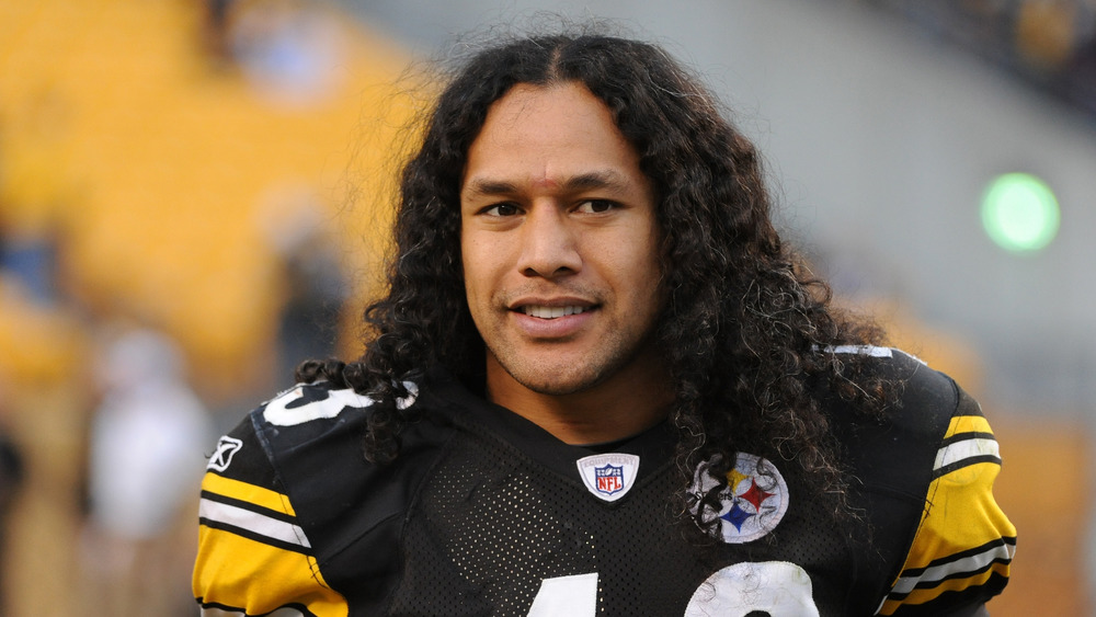 Troy Polamalu on the football field 