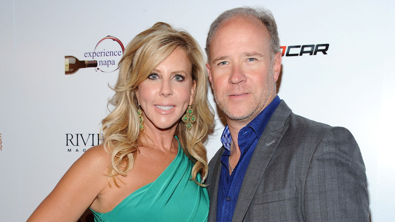 Vicki Gunvalson and her boyfriend Brooks Ayers arriving at the Wines By Wives Launch Party For Celebrity Wine Of The Month Club