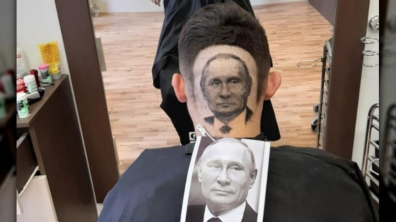 Vladimir Putin portrait shaved on head