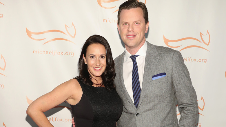 Christina Geist and Willie Geist on the red carpet of A Funny Thing Happened On The Way To Cure Parkinson's benefitting The Michael J. Fox Foundation in 2018