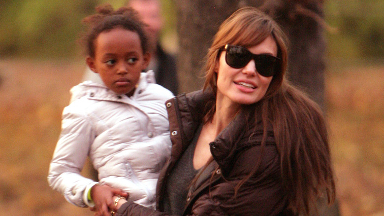 Zahara Jolie-Pitt smiling with Angelina Jolie