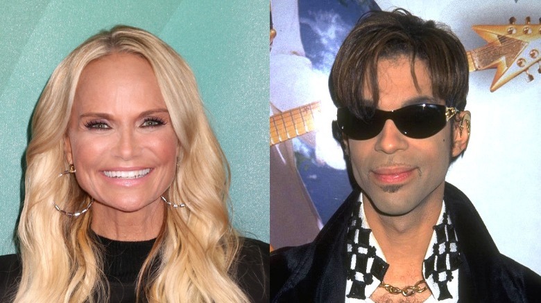 Kristin Chenoweth smiles in a black dress, Prince wears sunglasses
