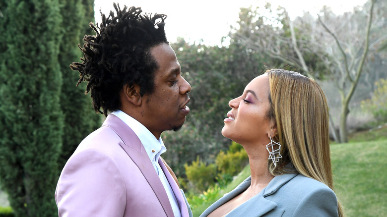 Jay-Z and Beyoncé staring at each other