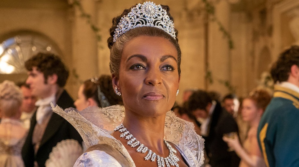 Adjoa Andoh as Lady Danbury wearing a crown in Bridgerton