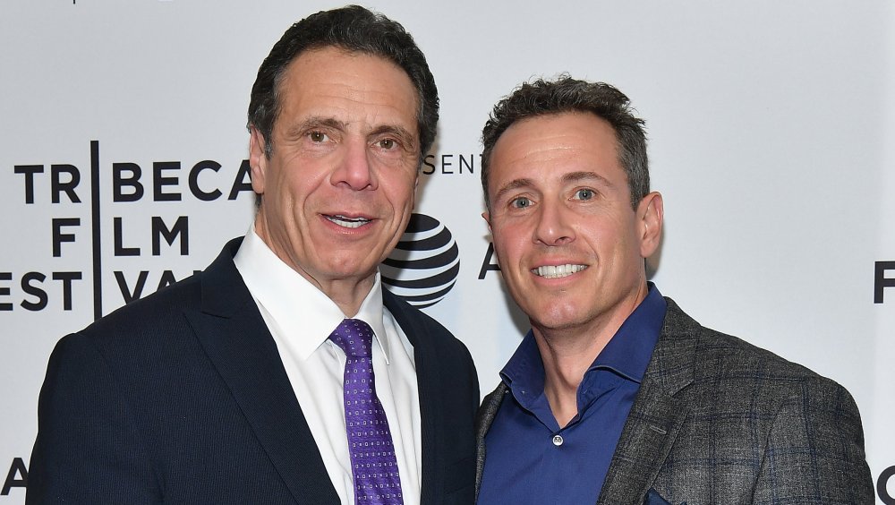 Andrew Cuomo and Chris Cuomo posing together at the Tribeca Film Festival