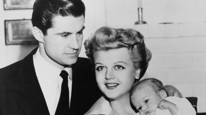 Peter Shaw, Angela Lansbury, and son Peter in black-and-white image