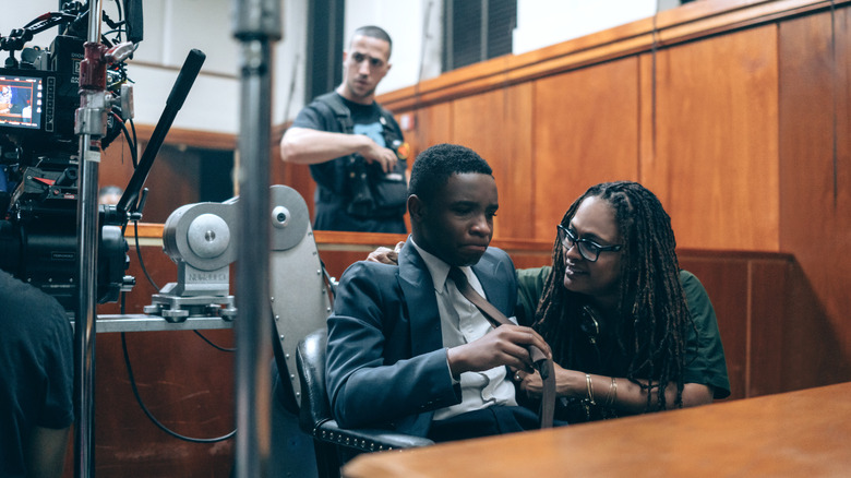 Caleel Harris, Ava DuVernay on set