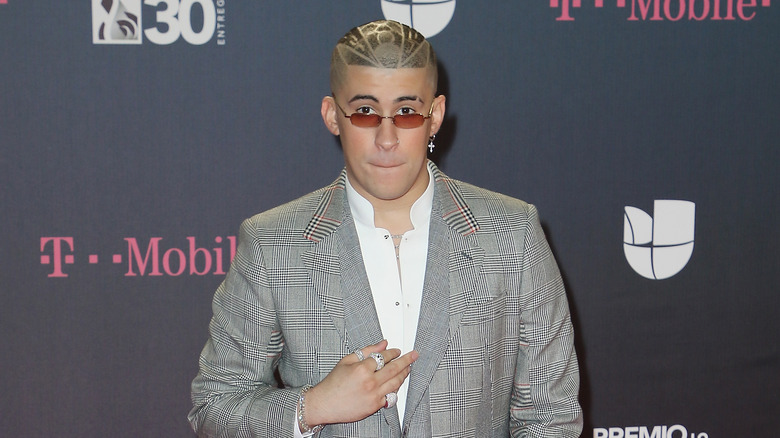 Bad Bunny posing for pictures