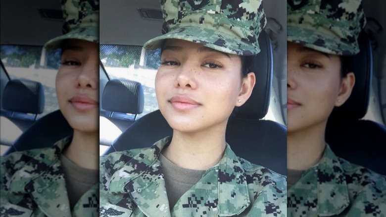 Bella Poarch wearing camouflage hat