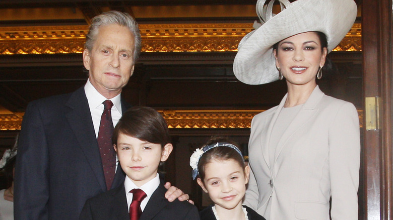 Catherine Zeta-Jones with her husband and kids