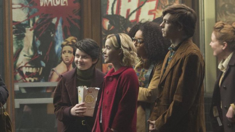 Lachlan Watson, Kiernan Shipka, Rosalind Walker, Ross Lynch in Chilling Adventures of Sabrina