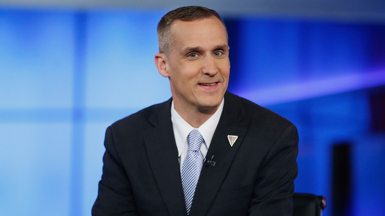 Corey Lewandowski looking toward the camera during a Fox News interview in 2016