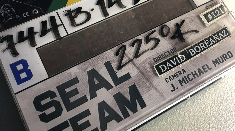 A clapboard showing David Boreanaz as director 
