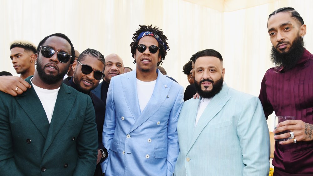 Sean Combs, Usher, Jay-Z, DJ Khaled, Nipsey Hussle, all posing together