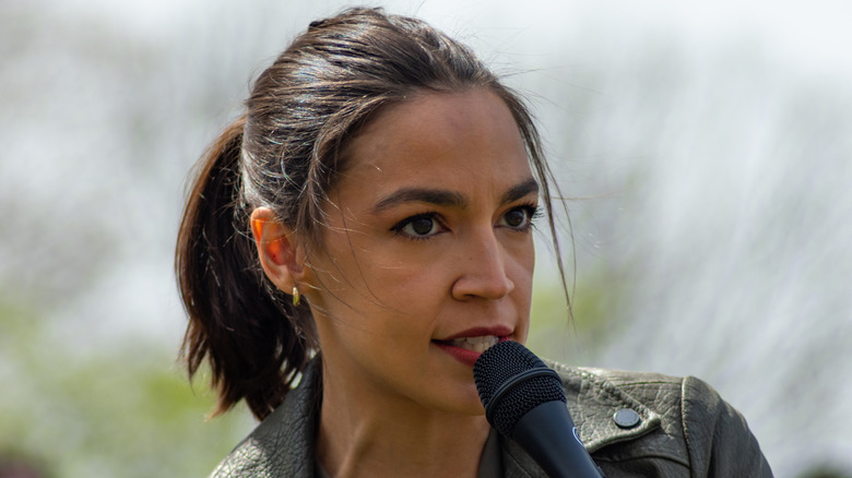 Alexandria Ocasio-Cortez giving a speech