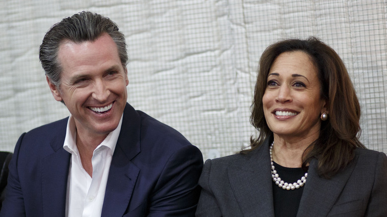 Gavin Newsom and Kamala Harris smiling