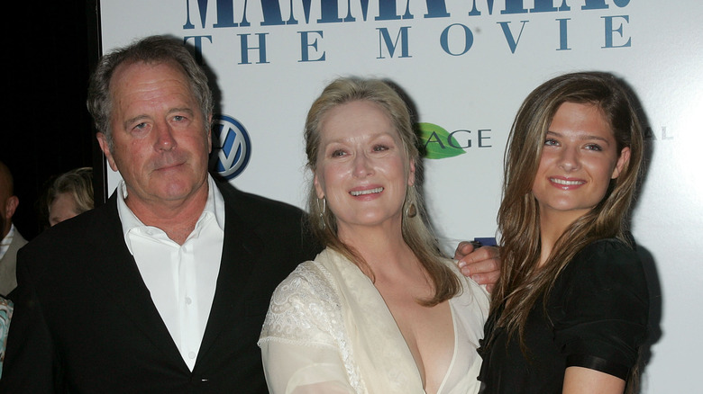 Don Gummer, Meryl Streep, and Louisa Jacobson smiling at the Mamma Mia premiere