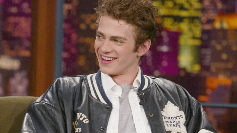 Hayden Christensen wearing Toronto Maple Leafs, smiling