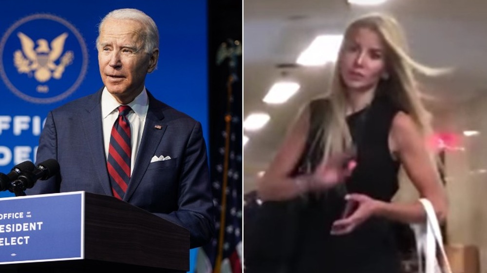 Split image of Joe Biden speaking, Caroline Biden walking