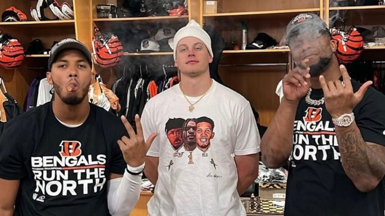 Joe Burrow in the Bengals locker room