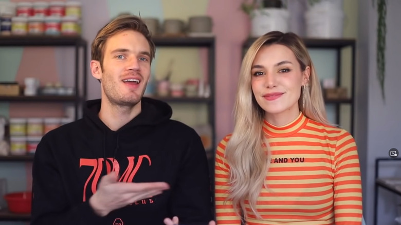 PewDiePie and Marzia talking to the camera