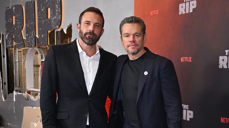 Ben Affleck and Matt Damon posing together for The Rip